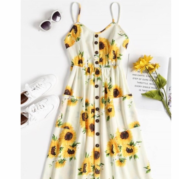 Zaful Dresses & Skirts - 🌻 NWT Zaful sunflower button midi dress